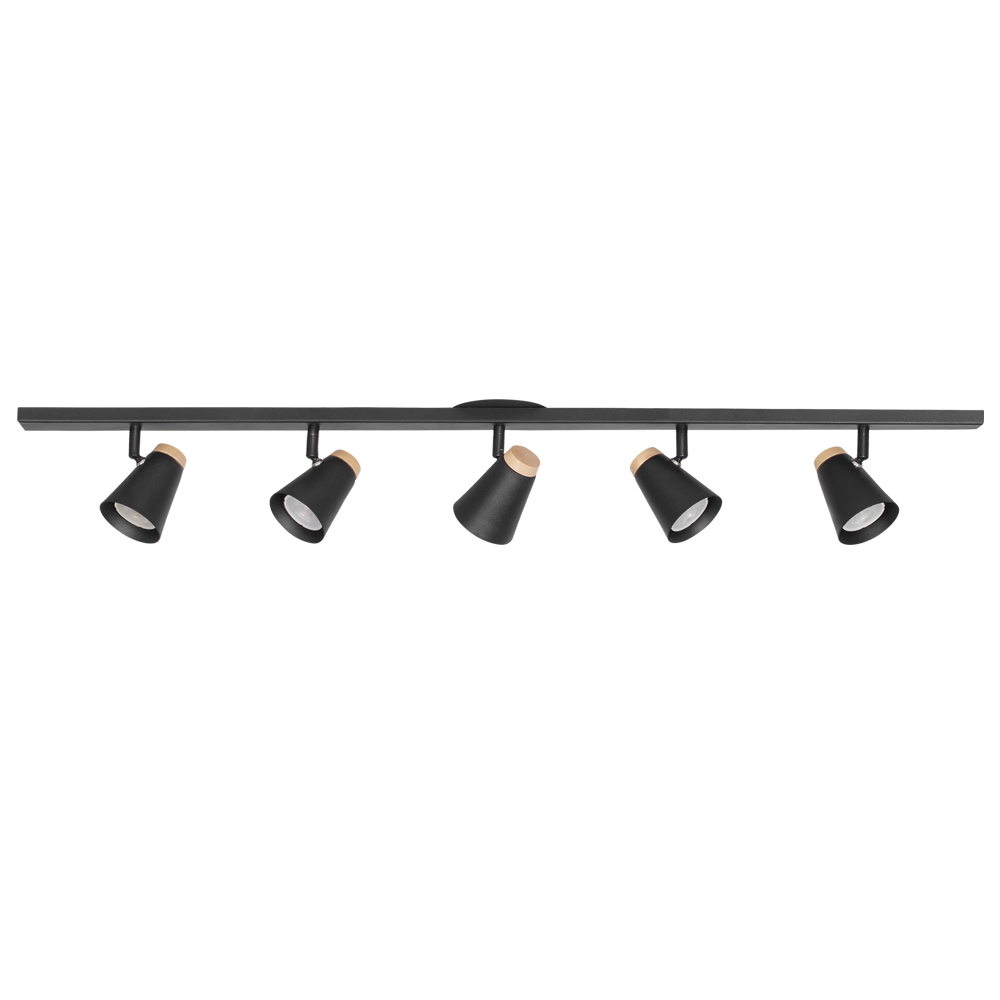 APLIQUE/PLAFON 5 LUCES BARRAL NEGRO C/MADERA CONICO 100X4CM